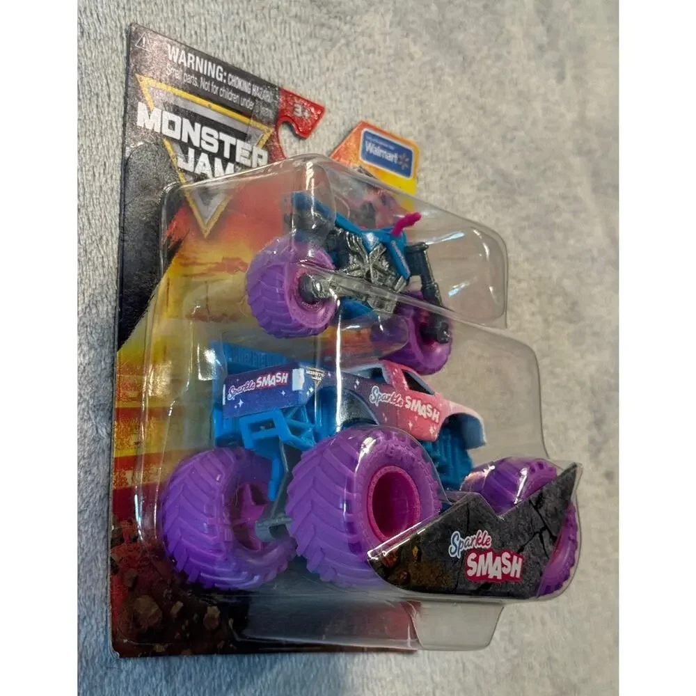 2025 Monster Jam Sparkle Smash Monster Truck & Dirt Bike Walmart Exclusive 1:64